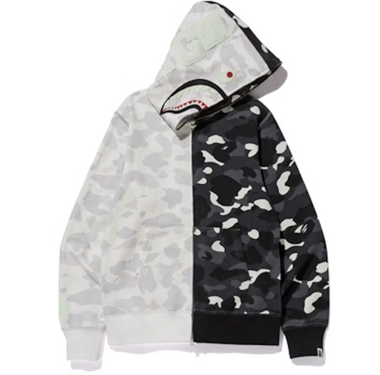 Bape Clow In The Dark City Half Shark Full Zip Hoddie White/black